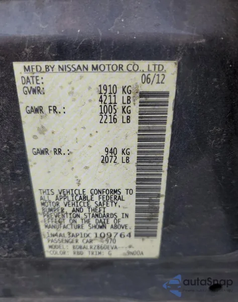 2013 Nissan Altima 2.5 z USA, uszkodzony, nr VIN 1N4AL3AP1DC109764